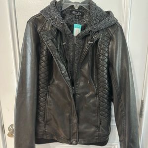 Mo-Ka Meriam Knit Hood Faux Leather Jacket